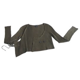 Autre Marque-Kurze Jacke oder kurze Weste Taupe-Khaki aus reiner weicher Wolle Crea Concept-Khaki,Taupe