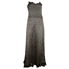 René Lezard Robe de soirée longue Kaki Métallisé