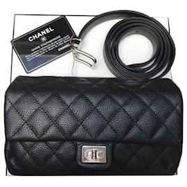 Chanel-CHANEL SAC CEINTURE CUIR GRAINÉ NOIR /-Noir