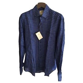 Autre Marque MAURIZIO BALDASSARI HERREN BLU LEINEN SHIRT Blau