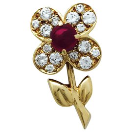 Vintage clip Van Cleef & Arpels, "Fleurette" collection, yellow gold, diamonds and rubies. Other