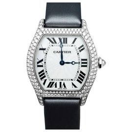 Cartier-Cartier Tortue model watch in white gold and diamonds on satin-Other