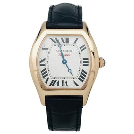 Cartier-Cartier model "Turtle" watch in pink gold on leather.-Other