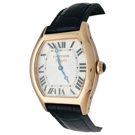 Cartier-Cartier model "Turtle" watch in pink gold on leather.-Other