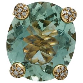 Dior-Christian Dior ring "Miss Dior" in yellow gold, green beryl and diamonds.-Other