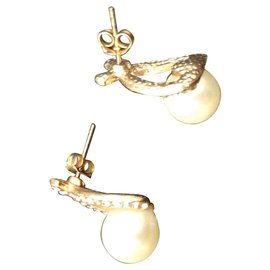 Autre Marque-Pair of vintage earrings with fancy pearl and rhinestones-White