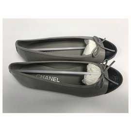 Chanel-CHANEL LEATHER BALLERINA (grained calf) taille 38 / NEW & NEVER SERVED-Black,Grey