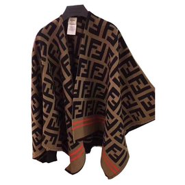 Fendi-Multicolour wool and silk poncho FF Fendi-Brown