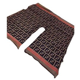 Fendi-Multicolour wool and silk poncho FF Fendi-Brown