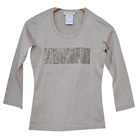 Céline - Langärmliges Strass-verziertes graues Jersey-Top T-Shirt Größe S KLEIN Grau