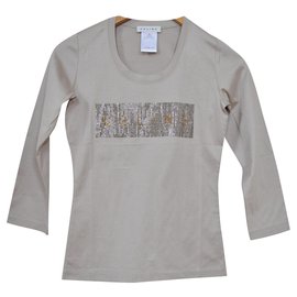 Céline-Céline - Langärmliges Strass-verziertes graues Jersey-Top T-Shirt Größe S KLEIN-Grau