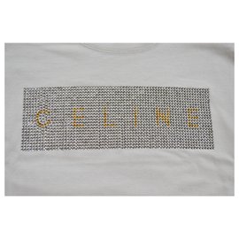 Céline-Camiseta Céline de manga larga con adornos de diamantes de imitación, gris, jersey, talla S SMALL-Gris