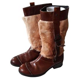 Botas Biker Vic Matié em Couro Marrom Claro Castanho claro