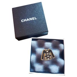 Chanel-Chanel broche alfaiate-Preto,Dourado