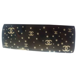 Chanel-Chanel CC Haarspange und Perlen-Schwarz,Golden