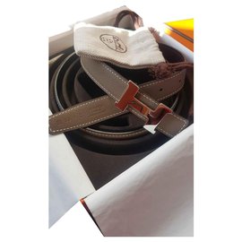 Hermès-Hermes H belt constance mini-Black,Taupe