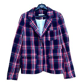 Sessun Checked cotton blazer jacket in plaid / tartan Red Navy blue