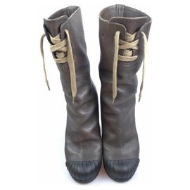 Fendi-Fendi Brown Leather Lace-Up Platform Boot-Brown