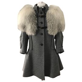 Louis Vuitton Wool coat white Fox fur capelet Grey