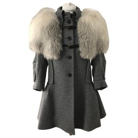 Louis Vuitton-Cappotto in pelliccia di volpe bianca di lana-Grigio
