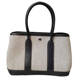 Hermès-Hermes garden party bag ttpm (mini)-Black,Beige