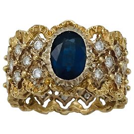 Yellow gold Buccellati headband ring, diamonds and sapphire. Other