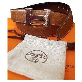 Hermès Hermes H cinto constance Marrom Preto Metálico