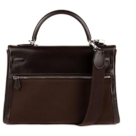 Hermès-Impresionante y raro Hermes Kelly Lakis 32 ¡Correa de hombro, caja de cuero bimaterial y lona marrón en excelentes condiciones!-Castaño