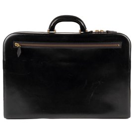 Hermès-Men's briefcase Hermes Paris vintage box black leather in good condition!-Black