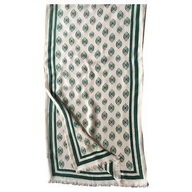 Autre Marque Nuova sciarpa UNISEX stampata avorio e verde scuro Bianco sporco Verde scuro