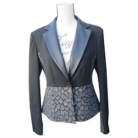 Autre Marque Black Blazer with Leather Collar and Silver Lurex Black