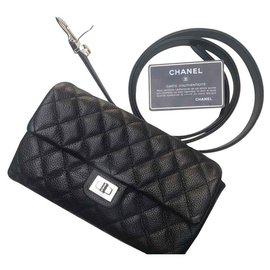 Chanel-CHANEL SAC CEINTURE  CUIR GRAINÉ NOIR /-Noir