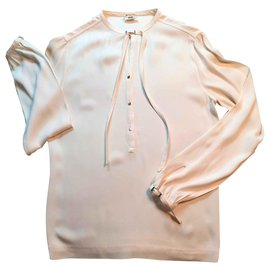 Hermès-Camiseta de manga larga de seda de color rosa de Hermès.-Blanco roto