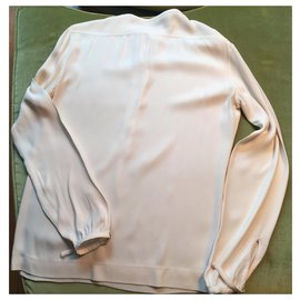 Hermès-Hermès ecru silk top de mangas compridas-Fora de branco