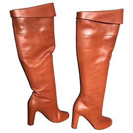 Botas altas de cuero Hermès marrón claro Marrón claro