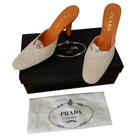Prada-PRADA SABOT  in Linen & Leather-Multiple colors