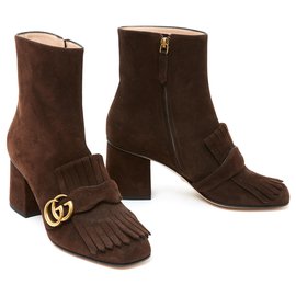 Gucci-MARMONT BROWN SUEDE EU38.5 NEW-Brown
