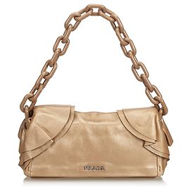 Prada Bolsa De Ombro De Couro Marrom Cadeia Marrom Bege