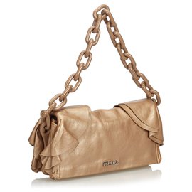 Prada-Prada Brown Leather Chain Shoulder Bag-Brown,Beige