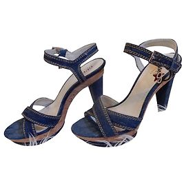 Denim sandals and cork heels by Guess by Marciano Blue Dark blue