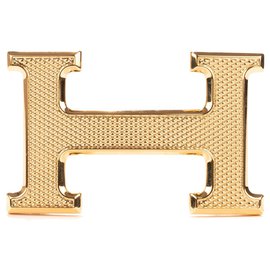 Hermès-Fibbia della cintura Hermes H modello "guilloché" d'oro nuovo!-D'oro