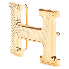 Hermès-¡Hebilla de cinturón modelo Hermes H "guilloche" dorado nuevo!-Dorado