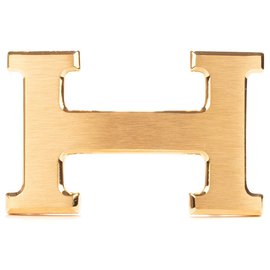 Hermès-Boucle de ceinture Hermès H en acier brossé doré, état neuf !-Doré
