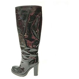 Casadei Black Patent Knee-High Boot Black