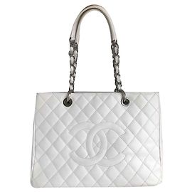 Chanel Tote grande da compra de GST 34cm em pele de caviar Branco