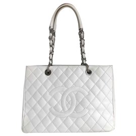 Chanel-GST Grand Einkaufstasche 34cm in kaviarleder-Weiß