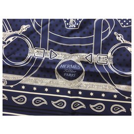 Hermès-Foulards de soie-Bleu
