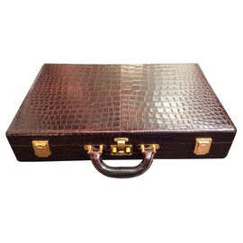 Hermès-Hermès case in crocodile-Brown