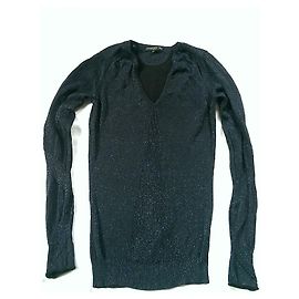 Barbara Bui Strickpullover aus Baumwolle Seide und Lurex Schwarz Blau Schwarz Dunkelblau