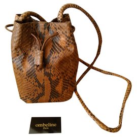 Autre Marque-OMBELINE Paris Bag en piel de serpiente-Castaño